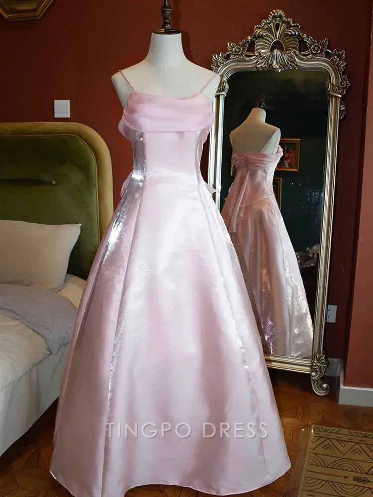 TingPo Wholesale Elegant Pink retro bright satin suspender dress princess dress
